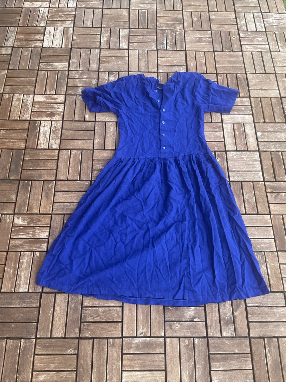 Blue Women's Midi Button-Front Dress Vintage